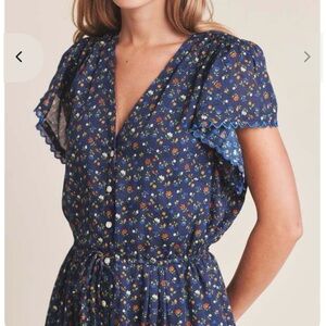 Trovata Katie Blue Floral Midi Dress in Riverbed Large